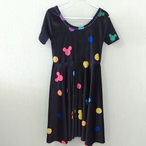 Wild Rich Kids Black Velvet Dress Colorful Polks Dots Mickey Mouse Size 9/10